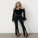 Women Wearing Hollowing Irregularity Body Korean  Cotton Black Top