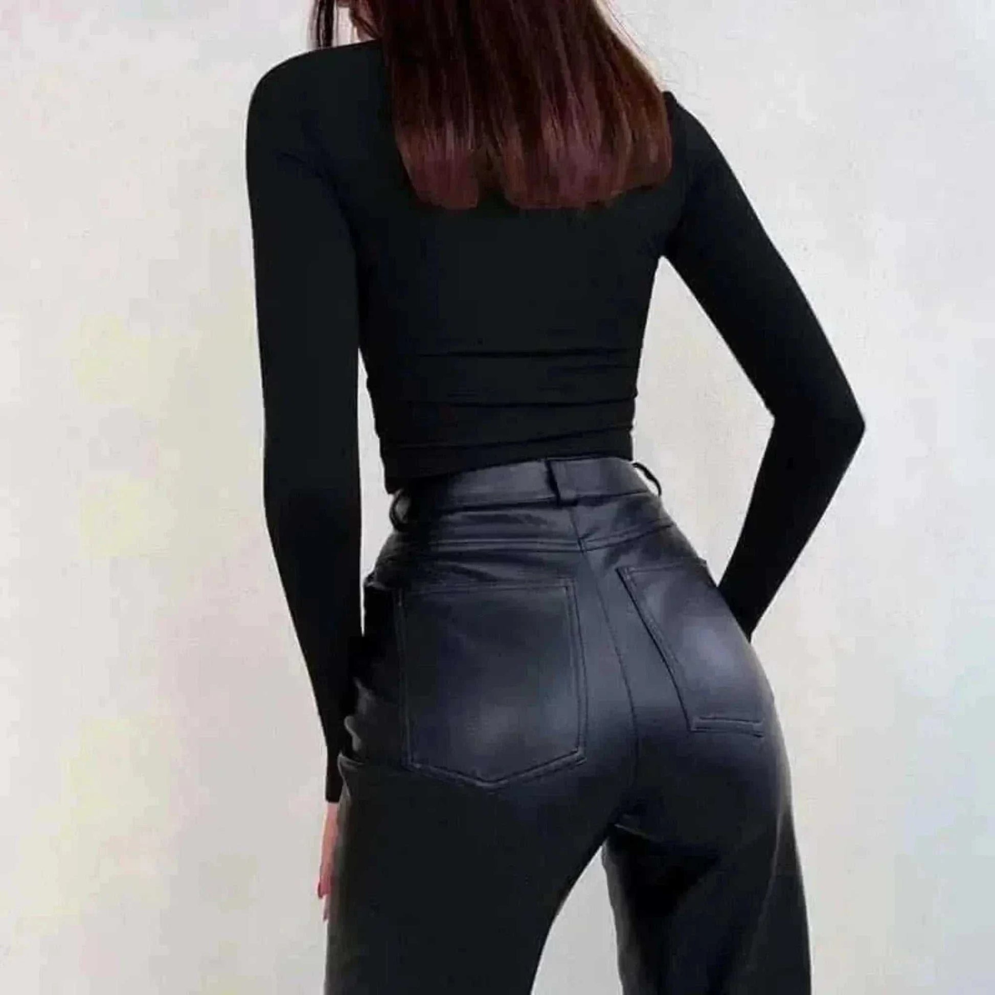 Women Wearing Hollowing Irregularity Body Korean  Cotton Black Top Back View