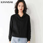 Women Wearing Black Hoodies 100% Cotton Spring Autumn Loose Long Sleeve.