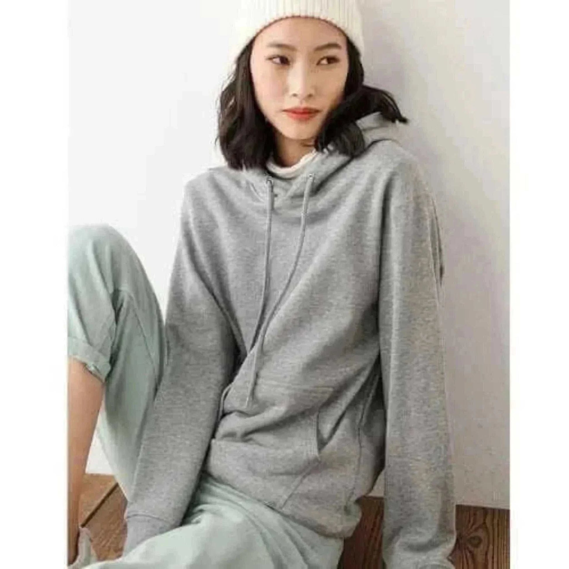 Women Wearing Hoodies 100% Cotton Spring Autumn Loose Long Sleeve.