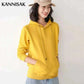 Women Wearing Yellow Hoodies 100% Cotton Spring Autumn Loose Long Sleeve.