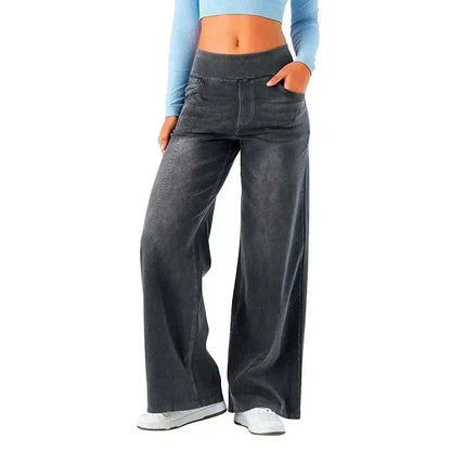Women Jeans Denim Gray Pant Wide Leg