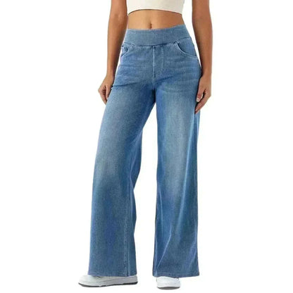Women Jeans Denim Light Blue Pant Wide Leg Front