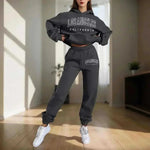 Women's Hoodies Grey Two Pieces Sets Fashion Letter Print Pullover Sweatpants