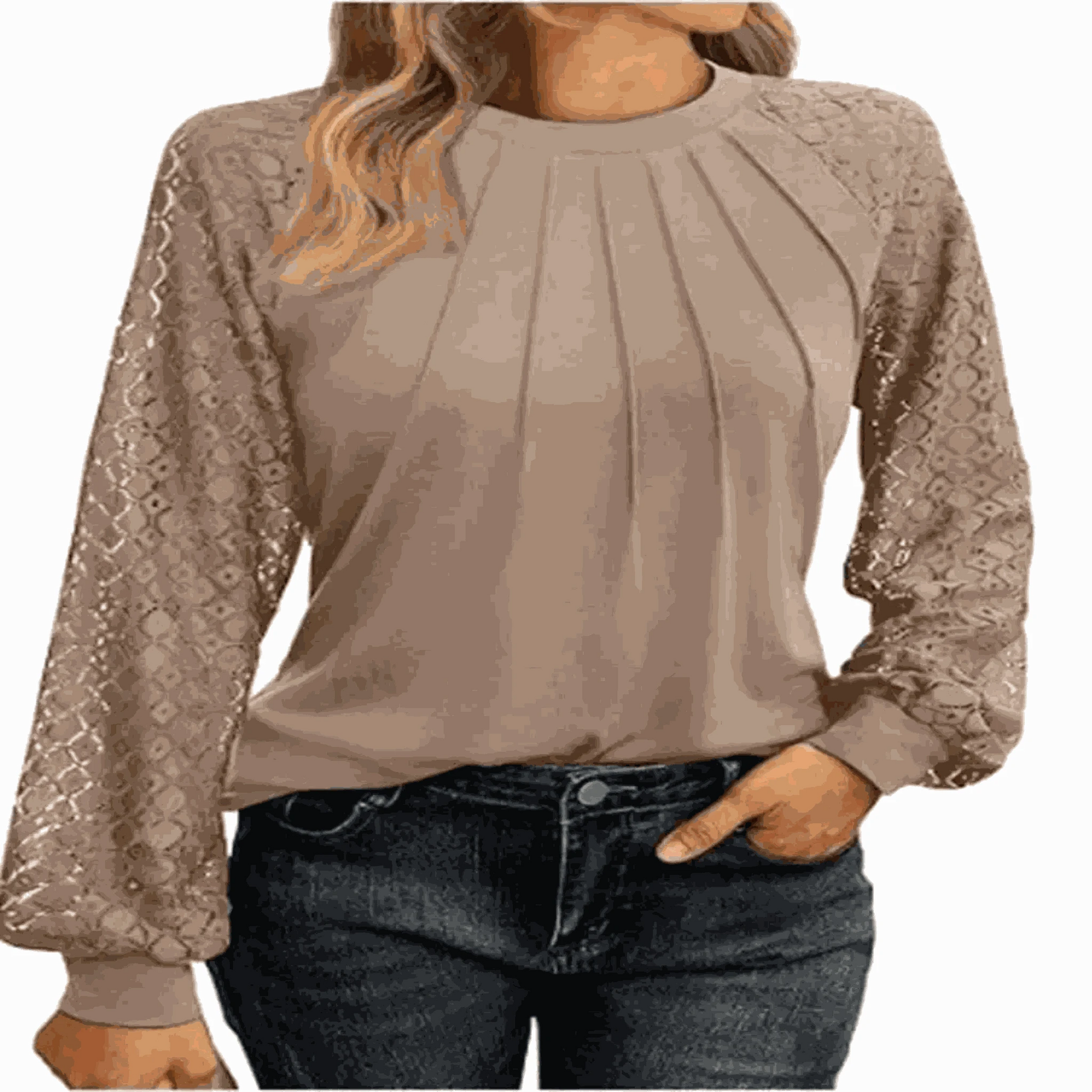 Women's Round Neck Lantern Long Casual Top