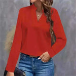 Women Wearing Youth Top Mujer Elegant Red Chiffon Blouse Spring Autumn Casual Long Sleeve