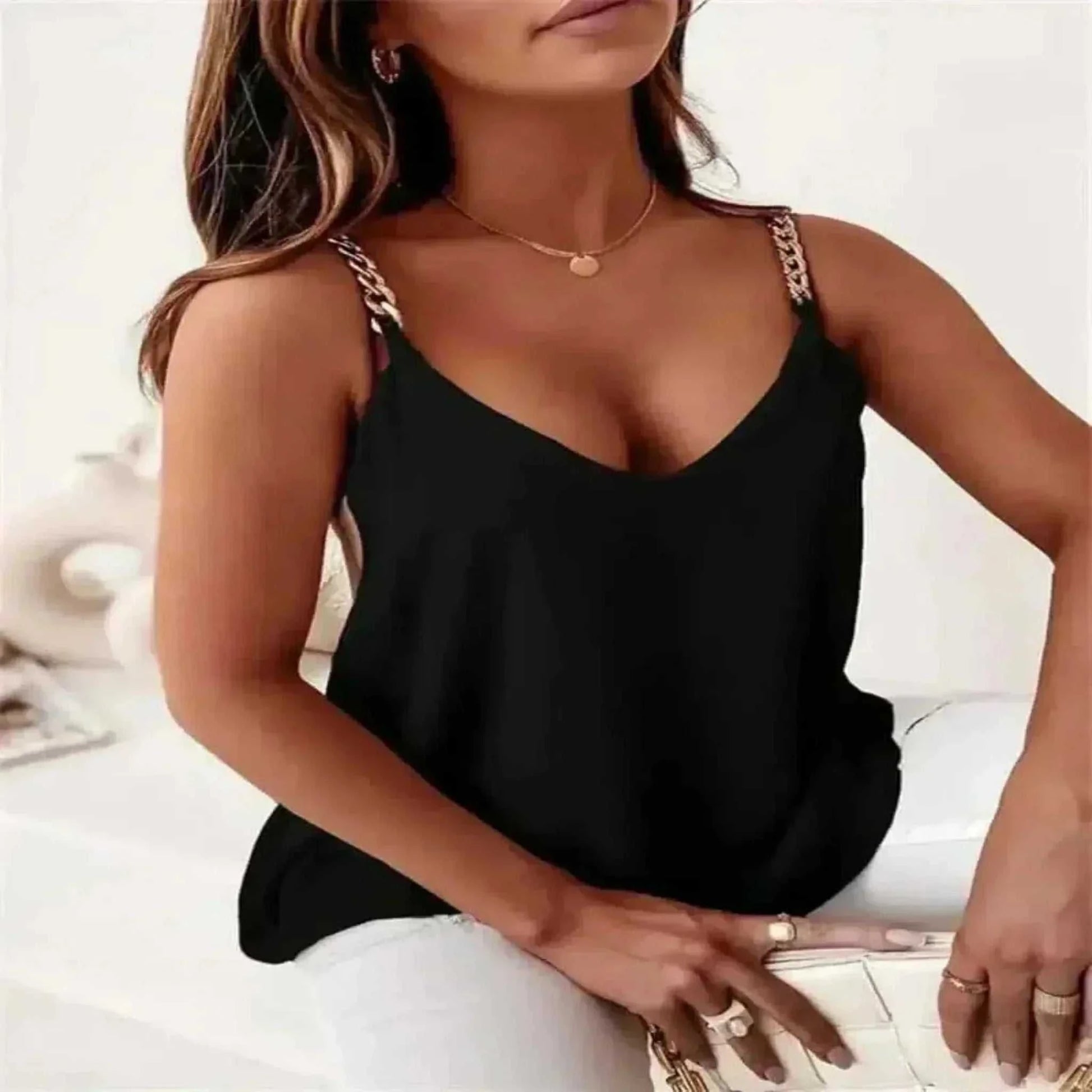  Women In Summer V Neck Tank Tops Black 