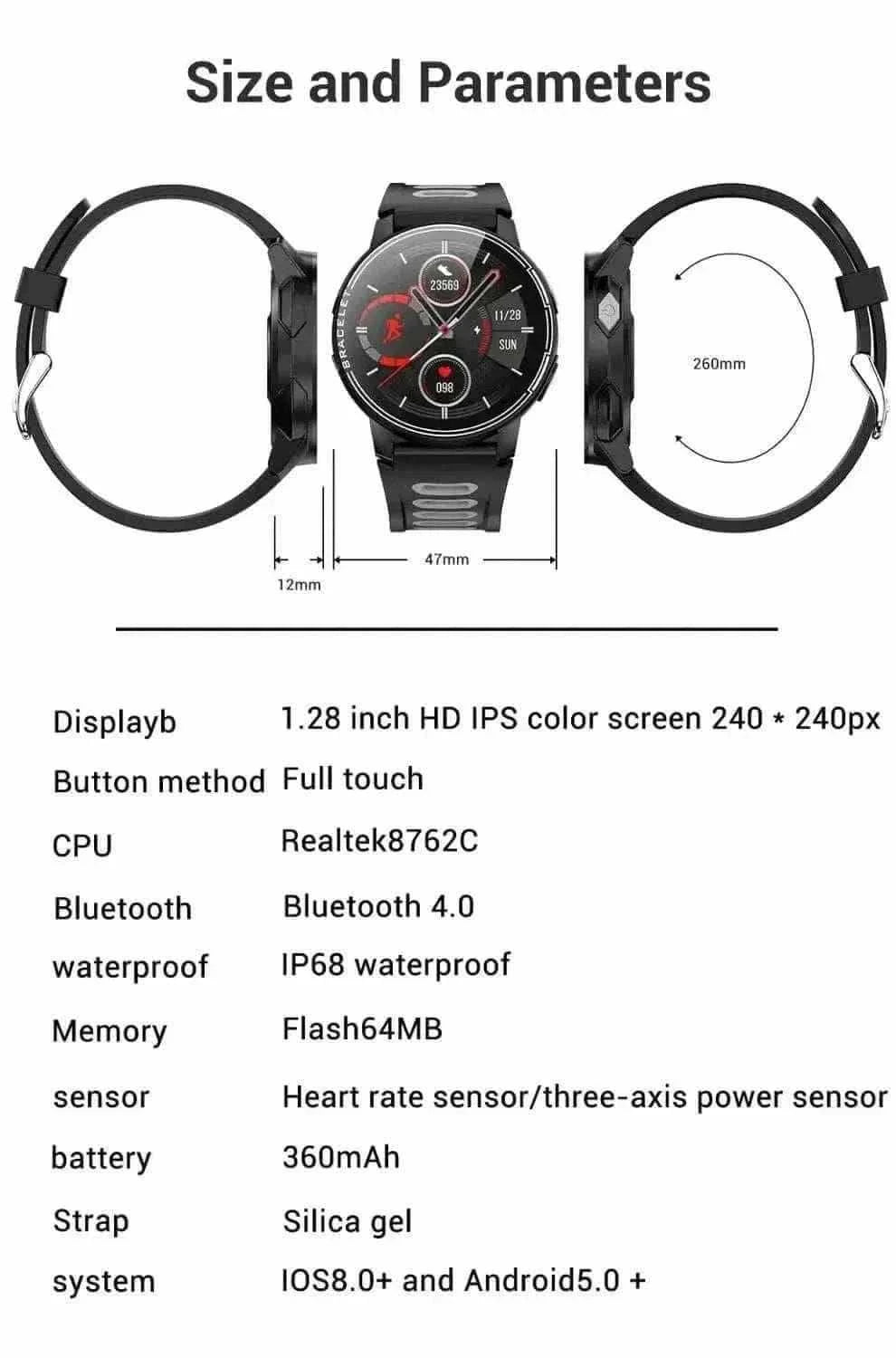 BLUETOOTH SMART WATCH WITH FITNESS TRACKER.