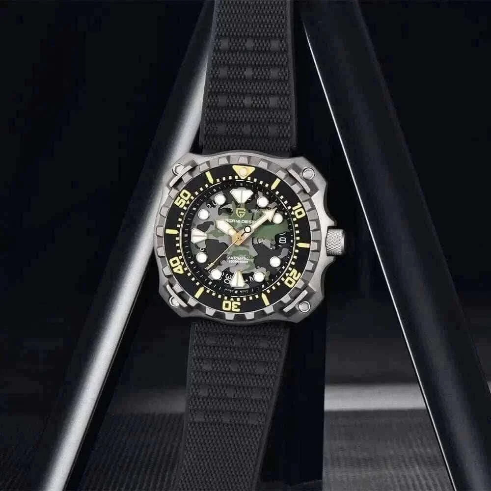 CAMOUFLAGE HOLLOW DIAL MECHANICAL WATCH.