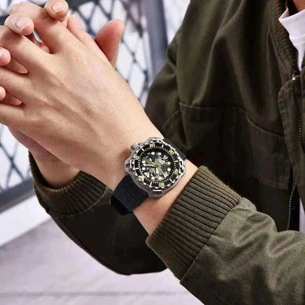CAMOUFLAGE HOLLOW DIAL MECHANICAL WATCH.