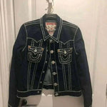 Streetwear Vintage Black Buddha Head Denim Jacket Front View