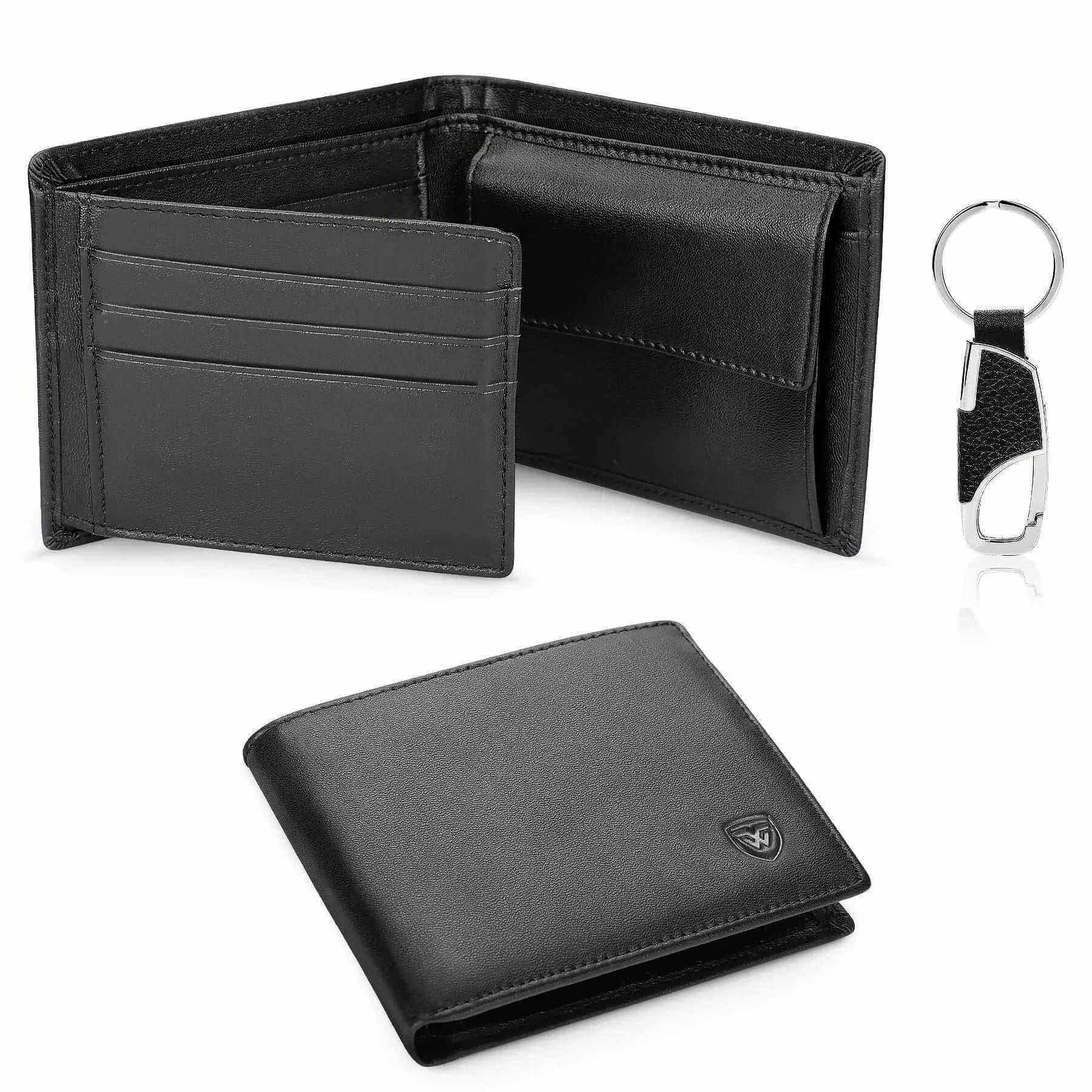 Men's Leather Wallets-Genuine Leather Wallet Men Classic Black Soft Purse Coin Pocket Credit Card Holder.