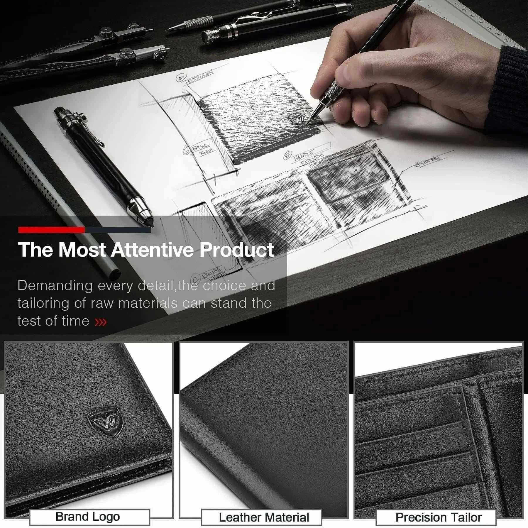 Men's Leather Wallets-Genuine Leather Wallet Men Classic Black Soft Purse Coin Pocket Credit Card Holder.