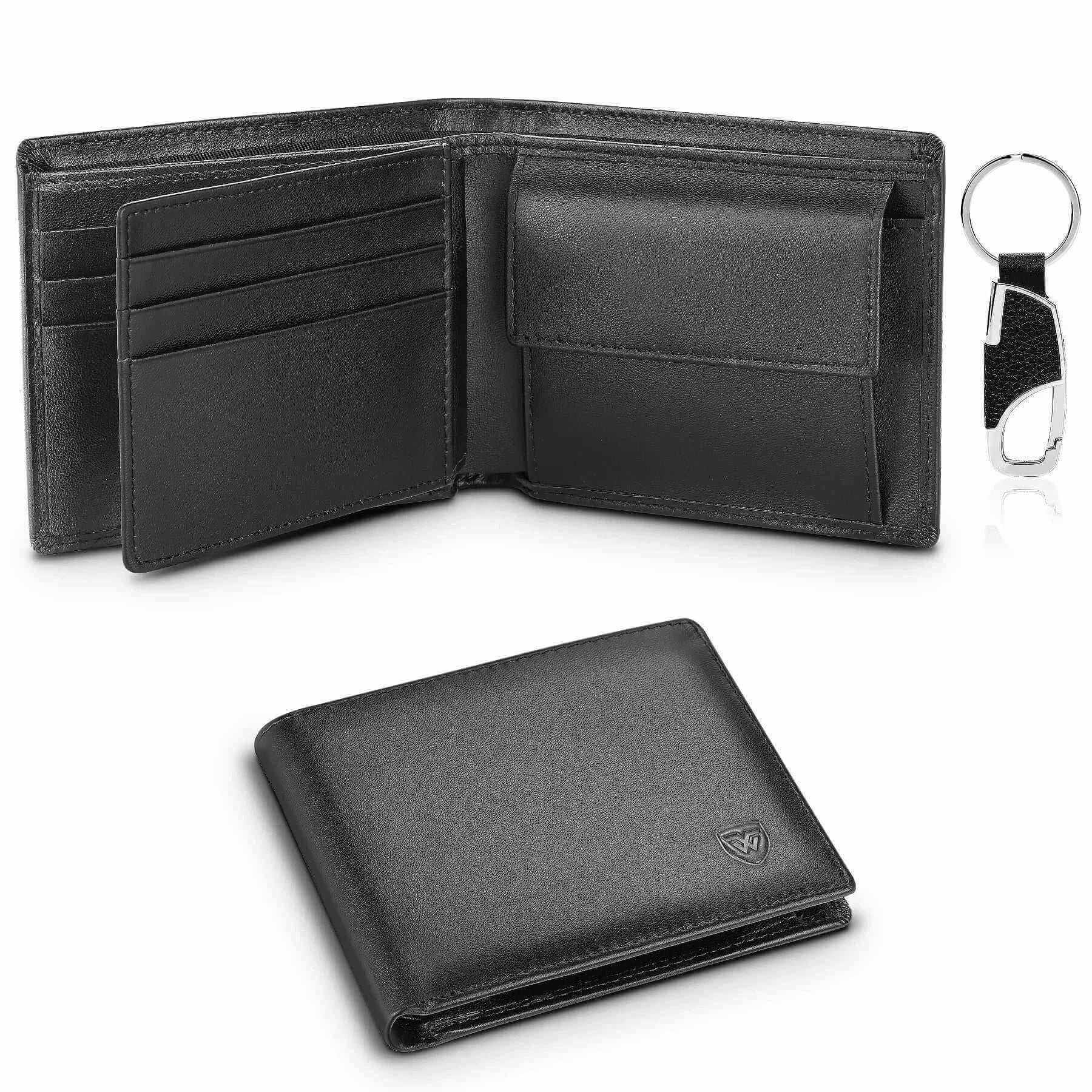 Men's Leather Wallets-Genuine Leather Wallet Men Classic Black Soft Purse Coin Pocket Credit Card Holder.
