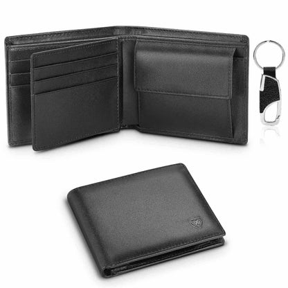 Men's Leather Wallets-Genuine Leather Wallet Men Classic Black Soft Purse Coin Pocket Credit Card Holder.
