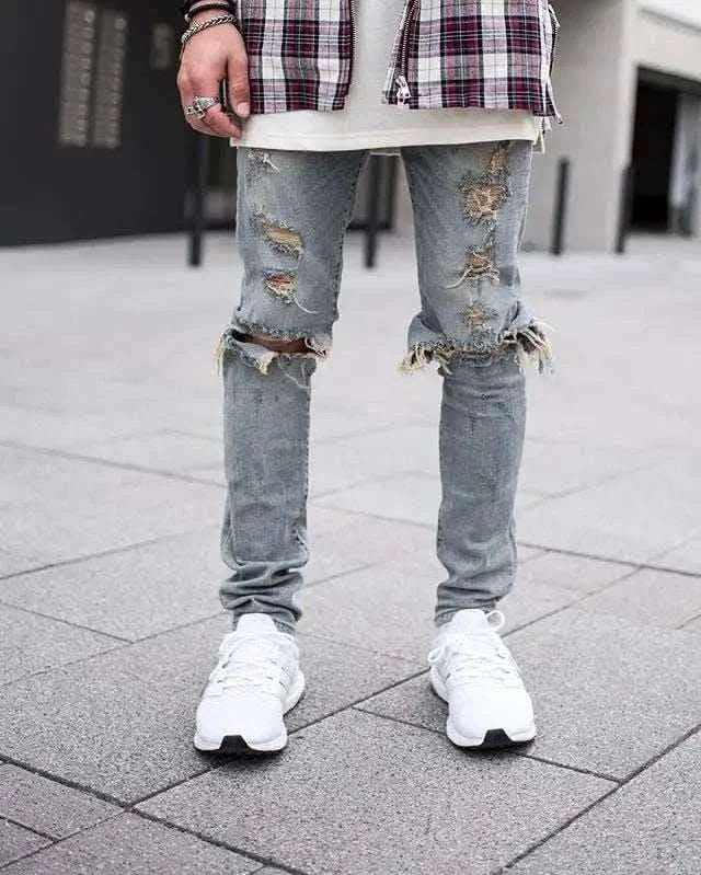 denim jeans for men-HIP HOP RIPPED SKINNY JEANS.