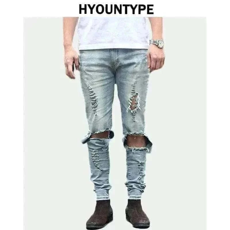 denim jeans for men- HIP HOP RIPPED SKINNY JEANS.
