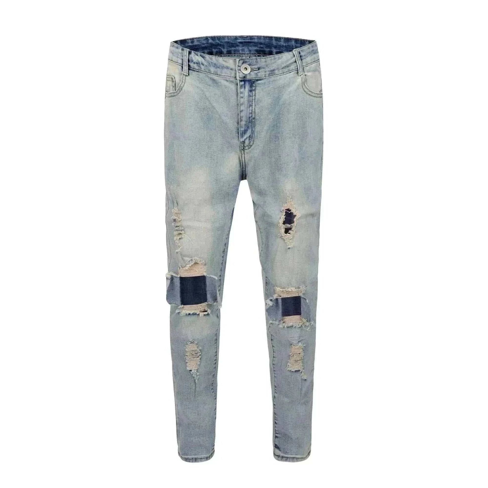denim jeans for men-HIP HOP RIPPED SKINNY JEANS.
