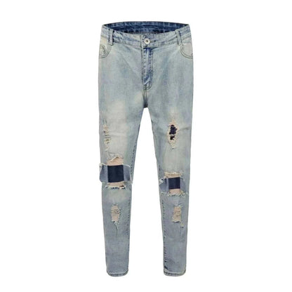 denim jeans for men-HIP HOP RIPPED SKINNY JEANS.