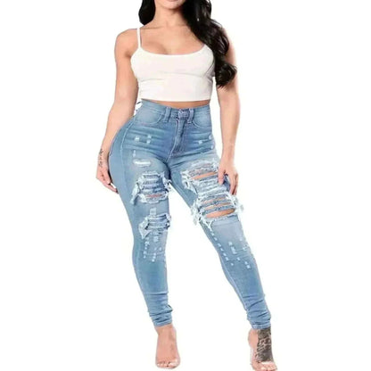 HOLE Denim Women 2024 High Waist Ripped Jeans for Women Skinny Black Pockets Jeans Woman Elastic Slim Jean Female Femme Pants.