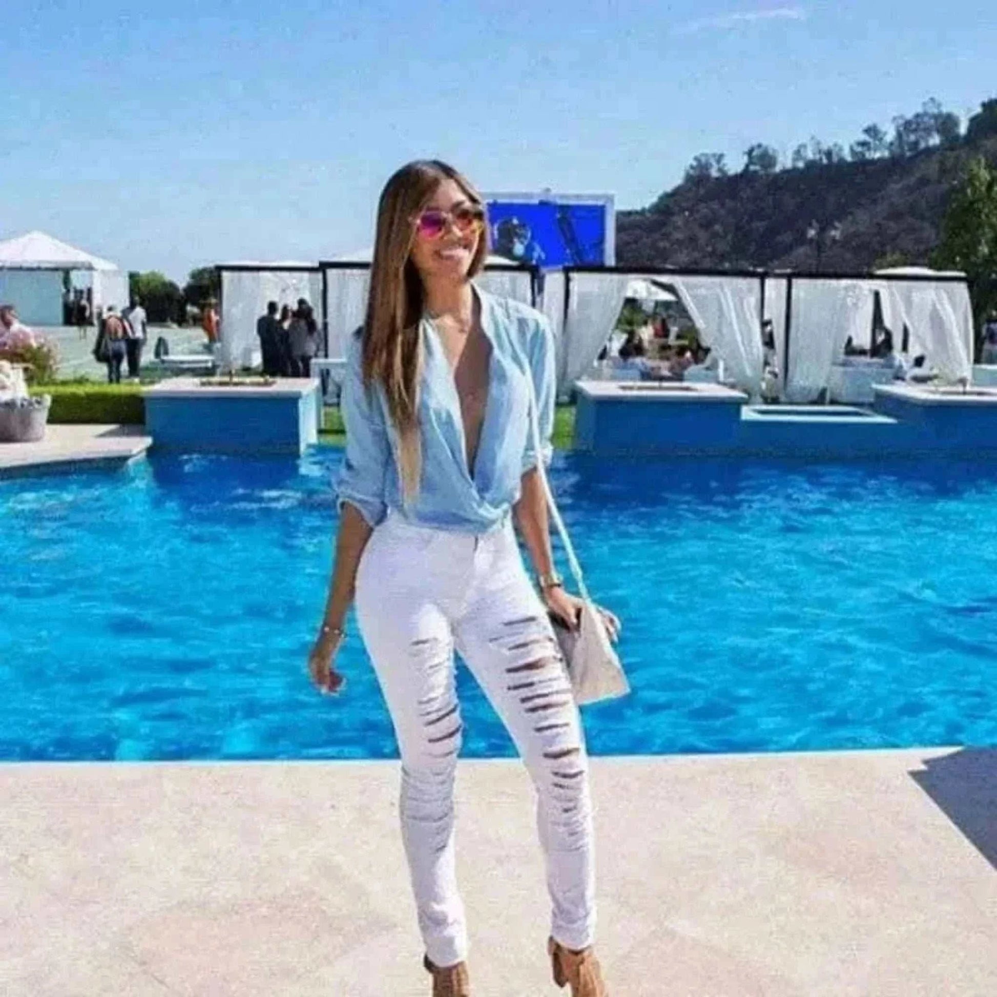 HOLE Denim Women 2024 High Waist Ripped Jeans for Women Skinny Black Pockets Jeans Woman Elastic Slim Jean Female Femme Pants.