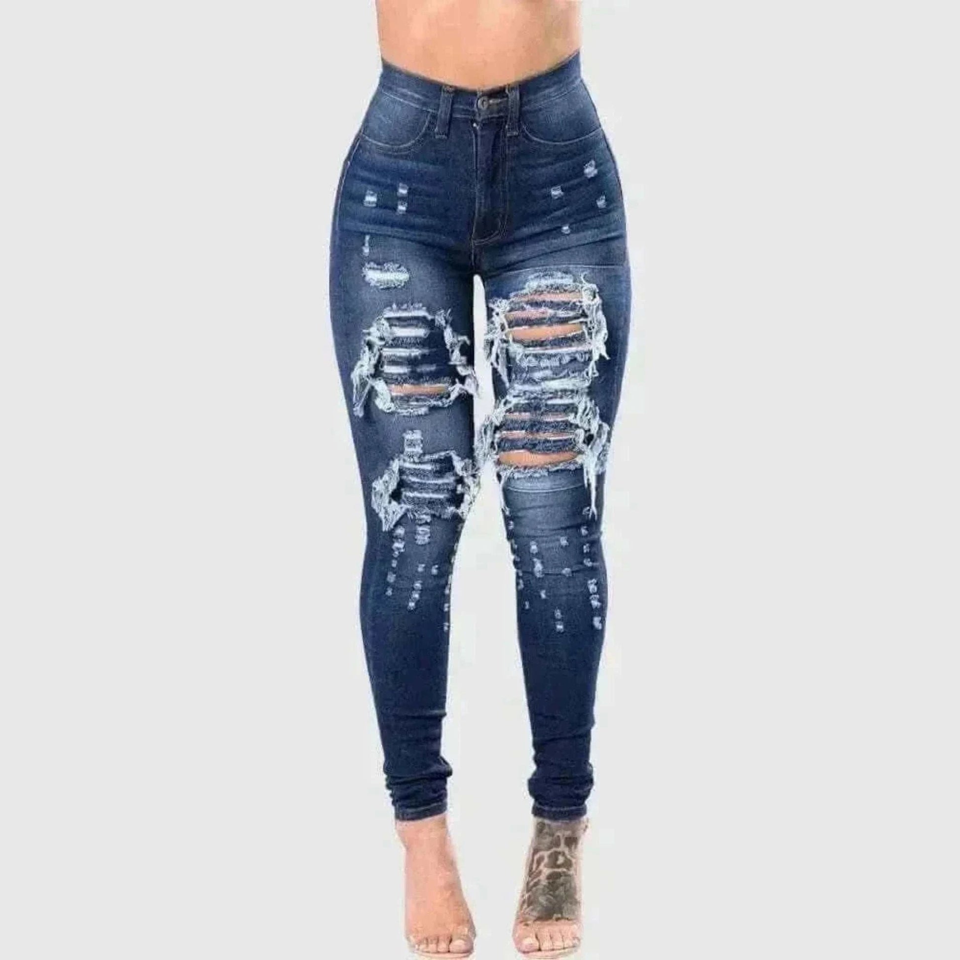HOLE Denim Women 2024 High Waist Ripped Jeans for Women Skinny Black Pockets Jeans Woman Elastic Slim Jean Female Femme Pants.