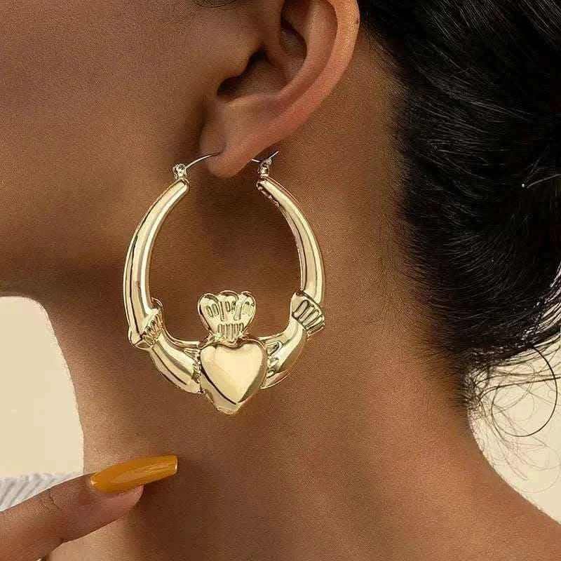 Post Stud Heart Hoop Earrings , gold hoop earrings uk