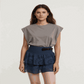 Women Model In Blue Y2K Ruffle Layered Hollow Mini Skirt