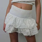 Women White Y2K Ruffle Layered Hollow Mini Skirts