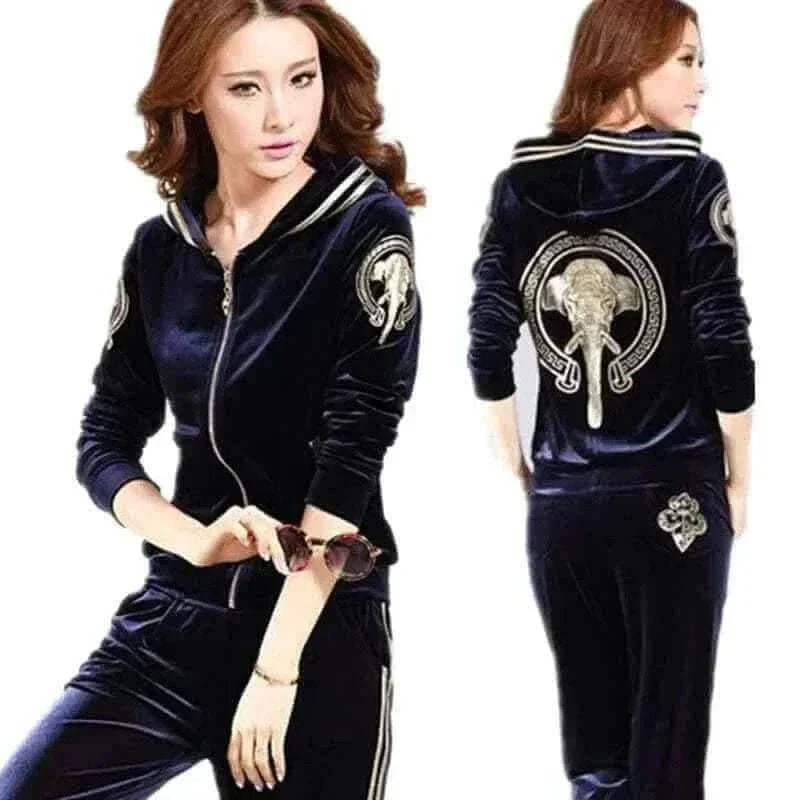 Velvet Tracksuit Women Two Piece Pants Set