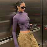 Y2K Long Sleeve Zip Crop Top for Women