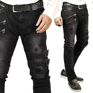  Men's Punk Hip-Hop Black Jeans