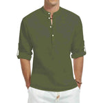Men's Casual Cotton Stand Collar Long Shirt