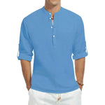 Men's Casual Cotton Stand Collar Long Shirt