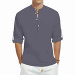 Men's Casual Cotton Stand Collar Long Shirt