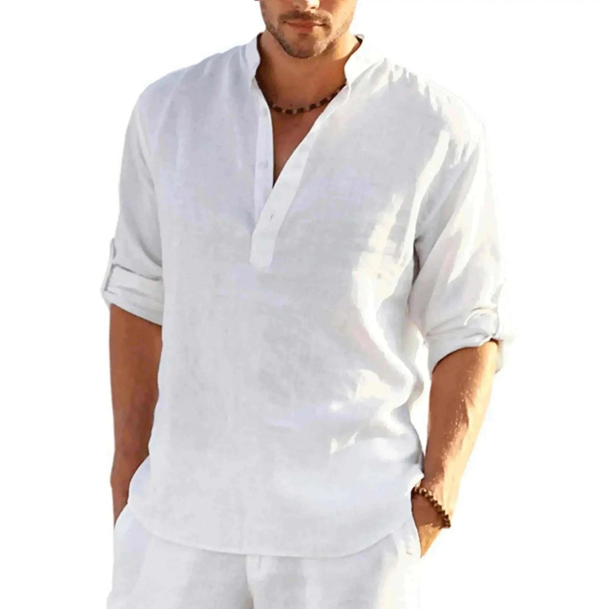 Men's Casual Cotton Stand Collar Long Shirt