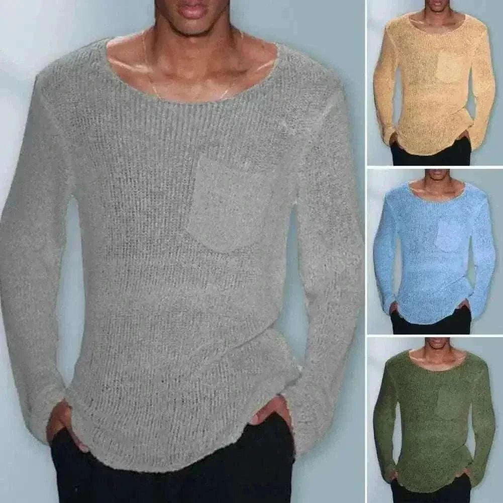Men Sweater Men's Hollow Out Knit Sweater.
