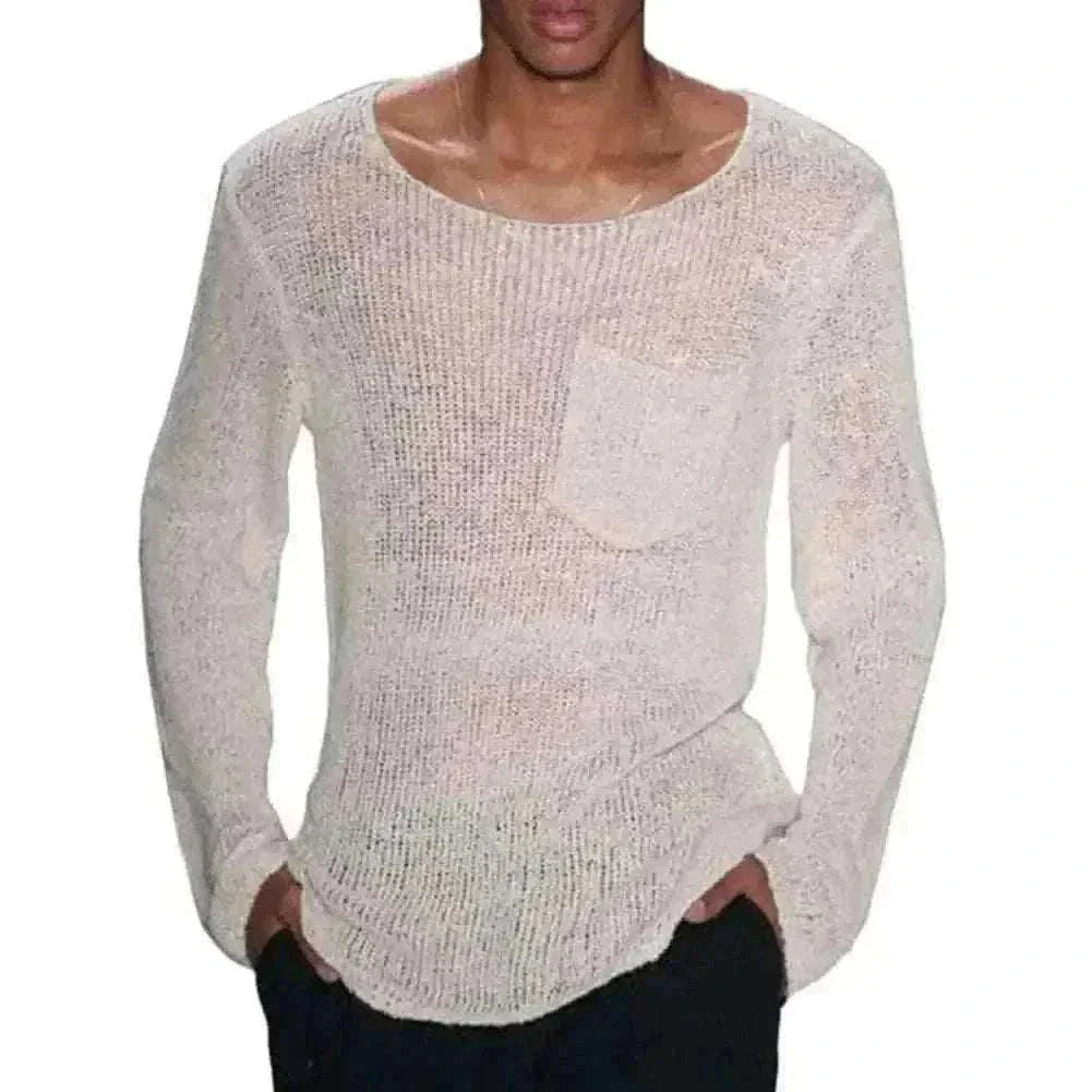 Men Sweater Men's Hollow Out Knit Sweater.