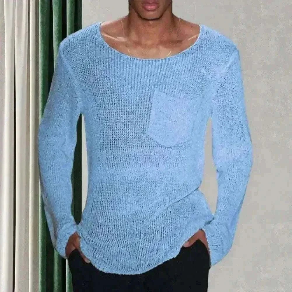 Men Sweater Men's Hollow Out Knit Sweater.