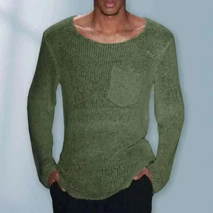 Men Sweater Men's Hollow Out Knit Sweater.
