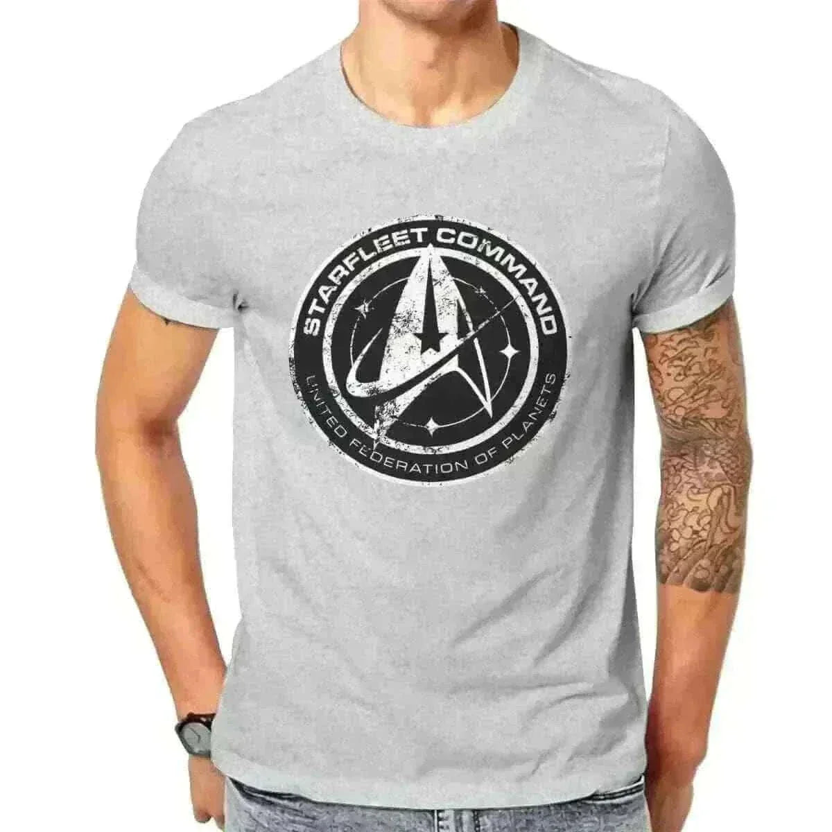Man Wearing Star Trek Discovery T-Shirt