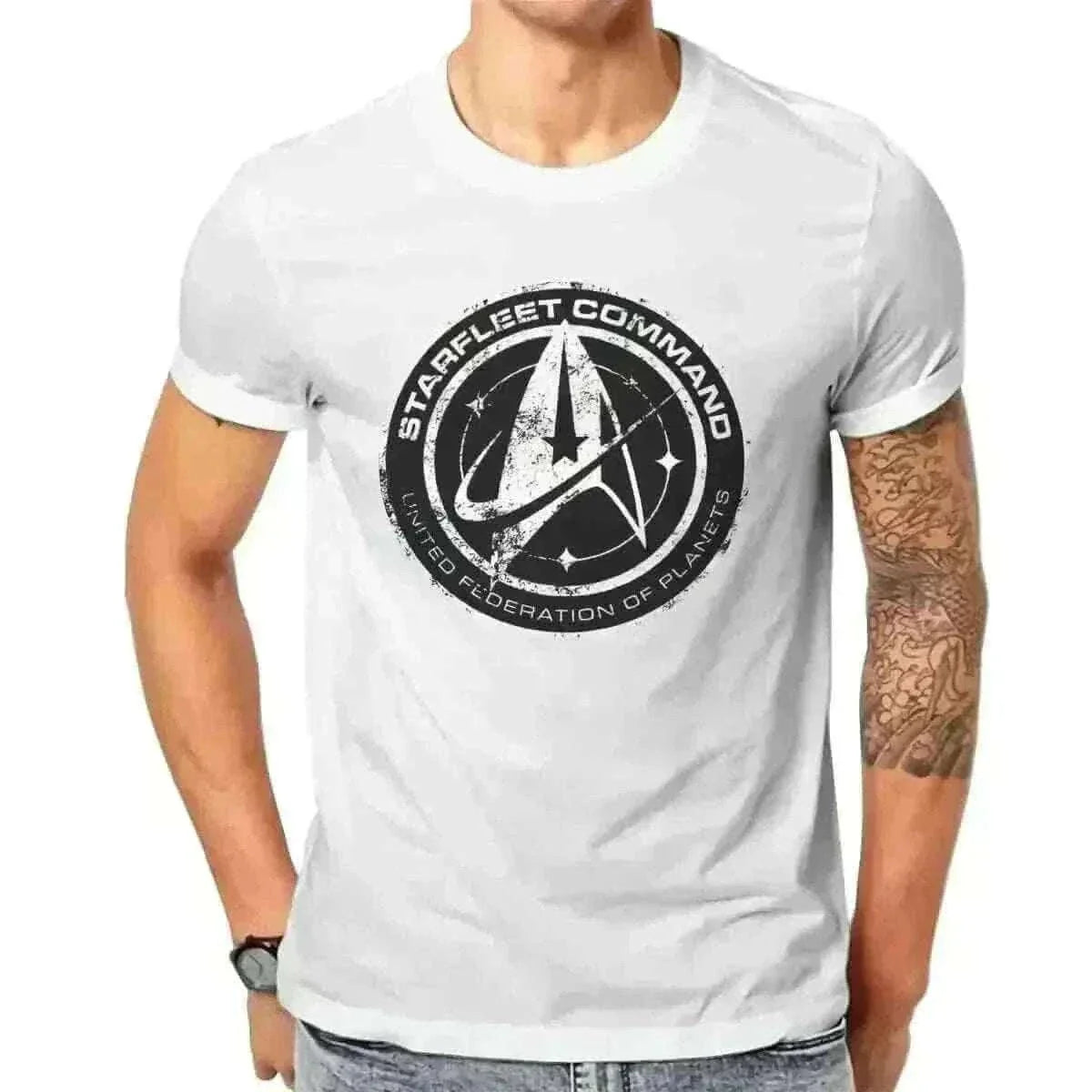 Man Wearing Star Trek Discovery T-Shirt