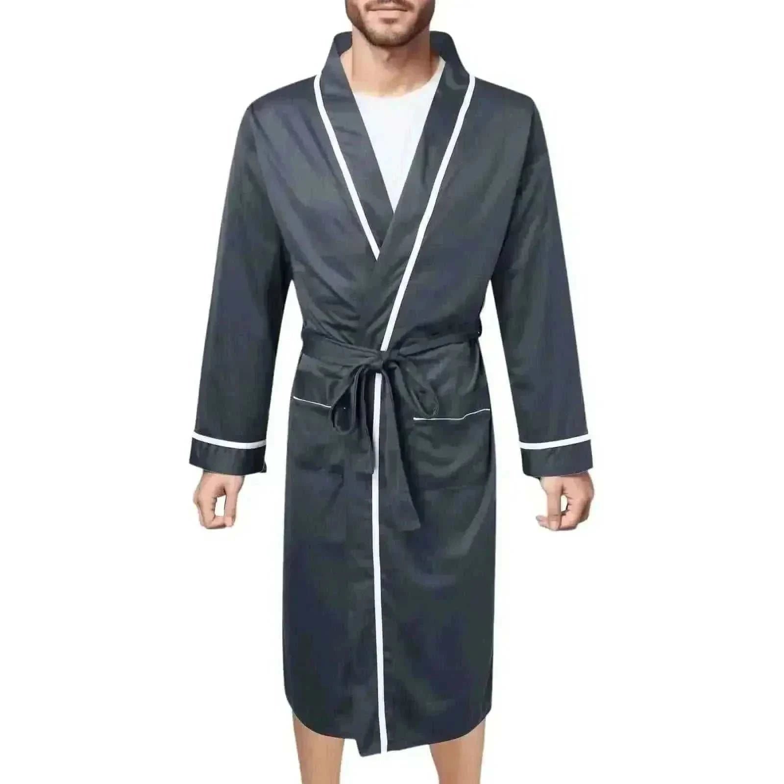 Men Bathrobe-Mens Cotton Bathrobe Spring And Summer Solid Color Lace-Up Men's Pajamas Home Wear Long Sleeve Male Bathrobe Dressing Night Gown.