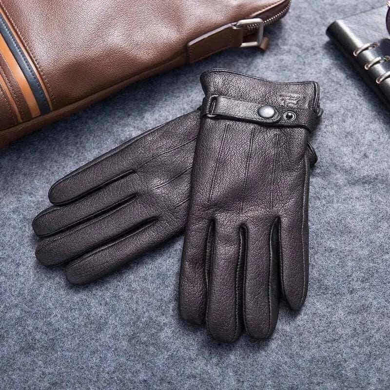 MPPM Winter Gloves Men Genuine Leather Sheepskin for Adult Warm Winter Deerskin Gloves Christmas Gift  Men's Sheepskin Gloves.