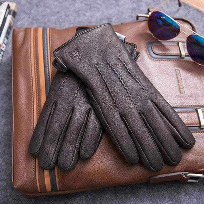 MPPM Winter Gloves Men Genuine Leather Sheepskin for Adult Warm Winter Deerskin Gloves Christmas Gift  Men's Sheepskin Gloves.