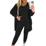 New Autumn Winter Women's Elastic Pajamas Sports Set Crop Top+Long Pants+Coat Woman 3 Pieces Suit Soft Homewear Pyjamas S-3XL.