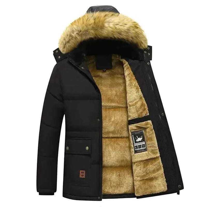 Buy Winter Jackets-New Men Winter Autumn  With Thick Warm Hooded Fur Collar Coat.