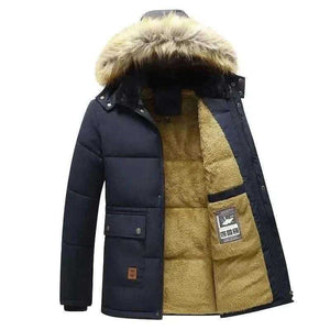 Buy Winter jackets-New Men Winter Autumn  With Thick Warm Hooded Fur Collar Coat.