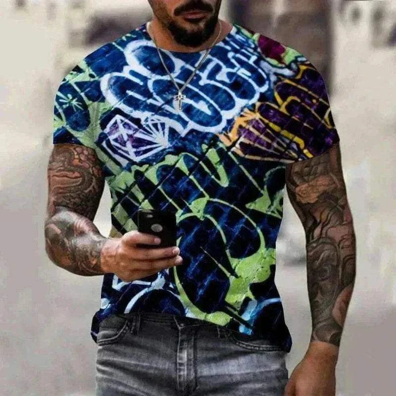 Men Wearing New Summer Fashion Music Art Color Neon Graffiti 3D T-Shirt, mens t shirt ukSummer Fashion Music Art Color Neon Graffiti 3D T-Shirt
