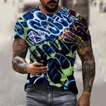 Men Wearing New Summer Fashion Music Art Color Neon Graffiti 3D T-Shirt, mens t shirt ukSummer Fashion Music Art Color Neon Graffiti 3D T-Shirt